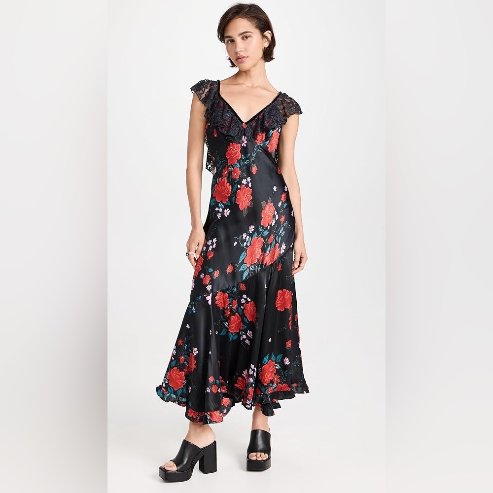Free People Black and Red Floral Backless Dress